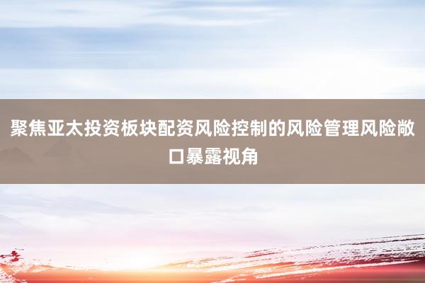聚焦亞太投資板塊配資風(fēng)險(xiǎn)控制的風(fēng)險(xiǎn)管理風(fēng)險(xiǎn)敞口暴露視角